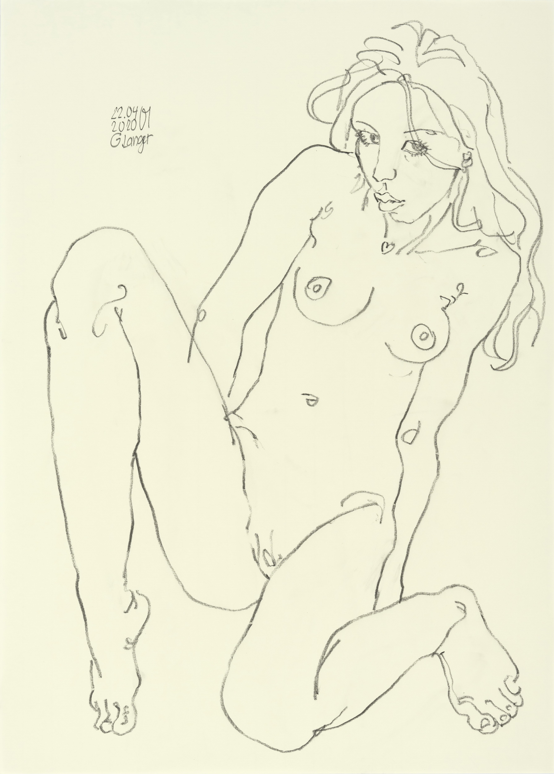 Gunter Langer, Sitzender Mädchenakt, 2020, Zeichnung, Zeichenpapier, 70 x 50 cm